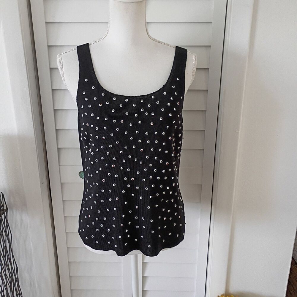 Sigrid Olsen black‎ slinky women's beaded front black top L